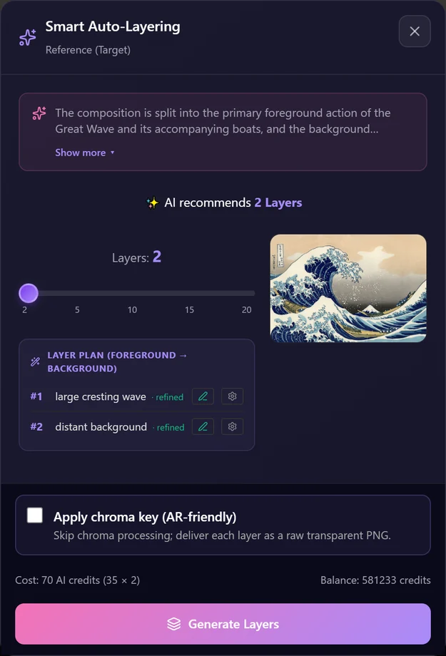 Smart Auto-Layering: AI recommends 2 layers
