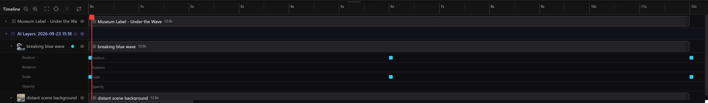 Timeline with keyframes on the wave layer