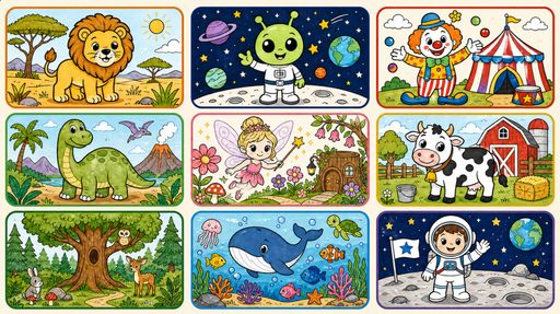 Mega Pack of Coloring Pages: 9 Themes